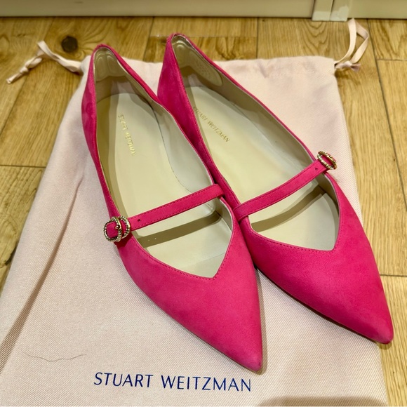 STUART WEITZMAN Pink Crystal Buckle Suede Flat, US8.5, EU39 - Picture 5 of 10